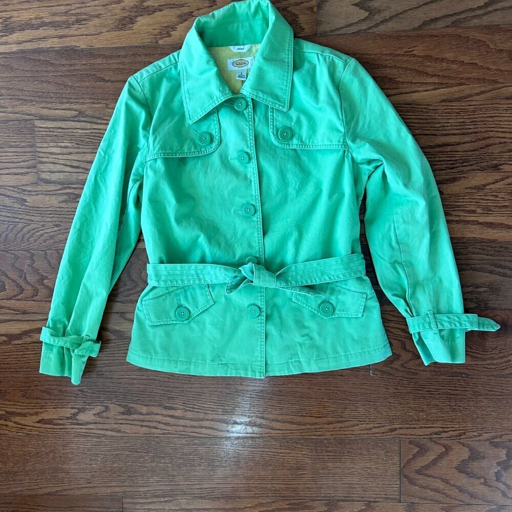 Talbots Stretch Pea Coat Jacket Size 8 Tie Waist Pistachio Size Medium - Picture 15 of 15